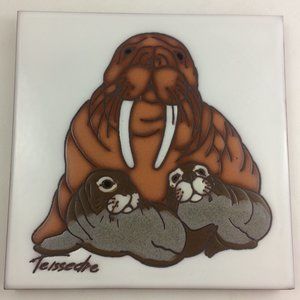 Walrus Family Ceramic Tile by Cleo Teissedre